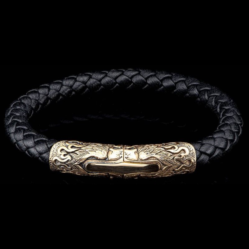 William Henry 'Ramble On' Features A Fully Sculpted Bronze Magnetic Clasp And An 8Mm Black Braided Leather Bracelet.